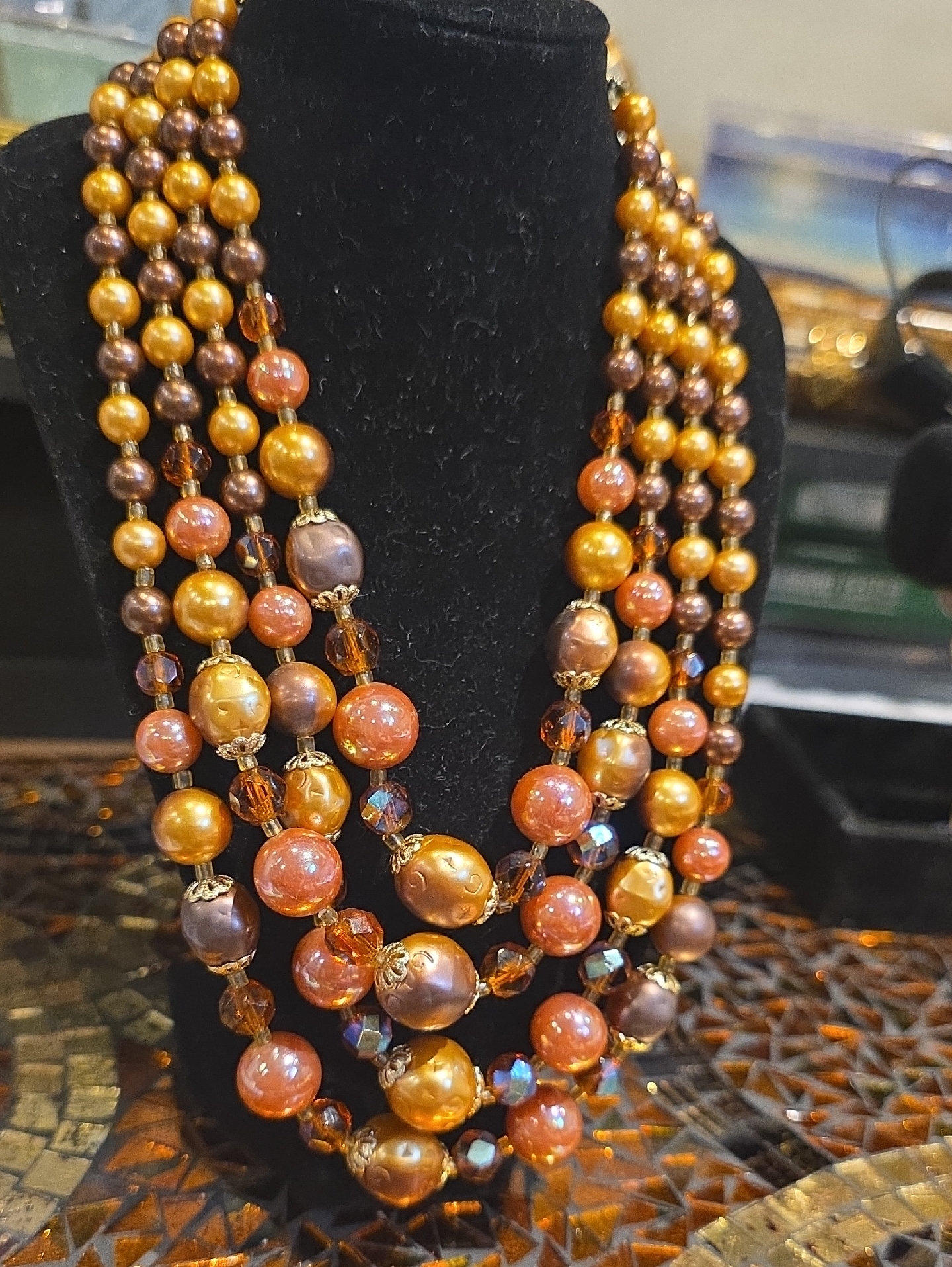 Layered Orange And Gold Bead Necklace - Multi-Strand Women’s Necklace